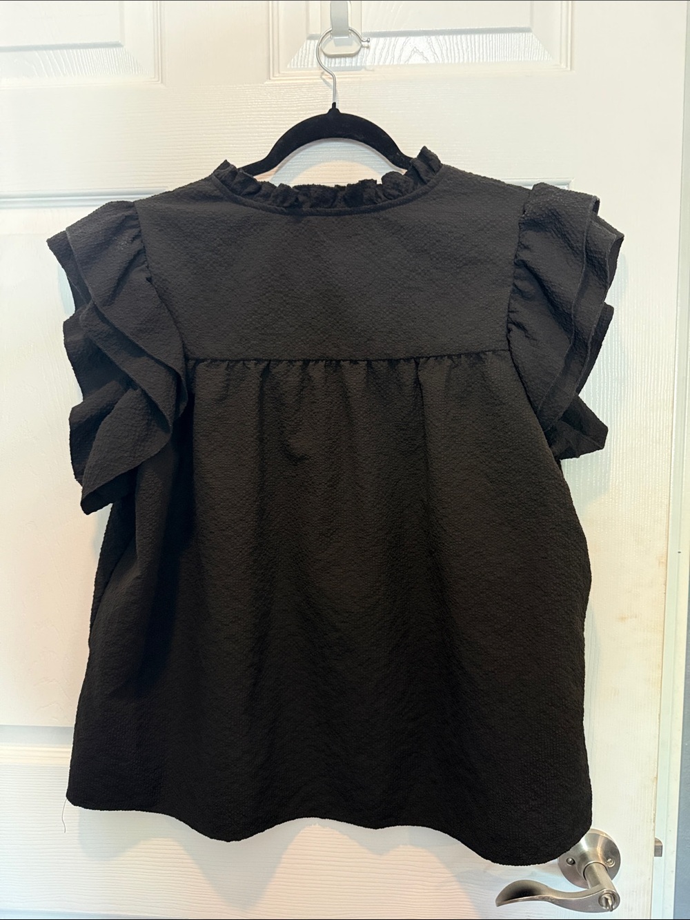 Black Ruffle Sleeve Women’s Top - Picture 4 of 4